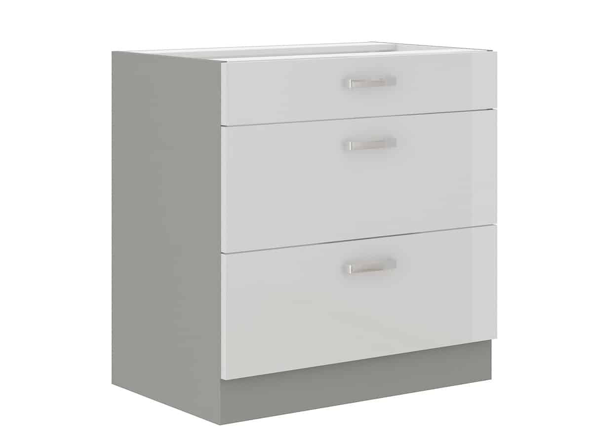 BIANKA, skříňka dolní 80 D 3S BB, šedá / bílý lesk