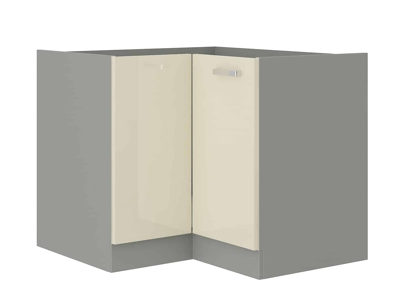 KARMEN, skříňka dolní rohová 83/83 cm 90/90 DN BB, šedá / krémový lesk