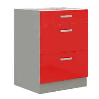ROSE, skříňka dolní 60 D 3S BB, šedá / červený lesk