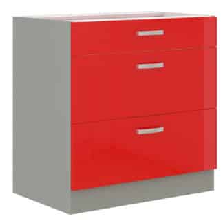 ROSE, skříňka dolní 80 D 3S BB, šedá / červený lesk