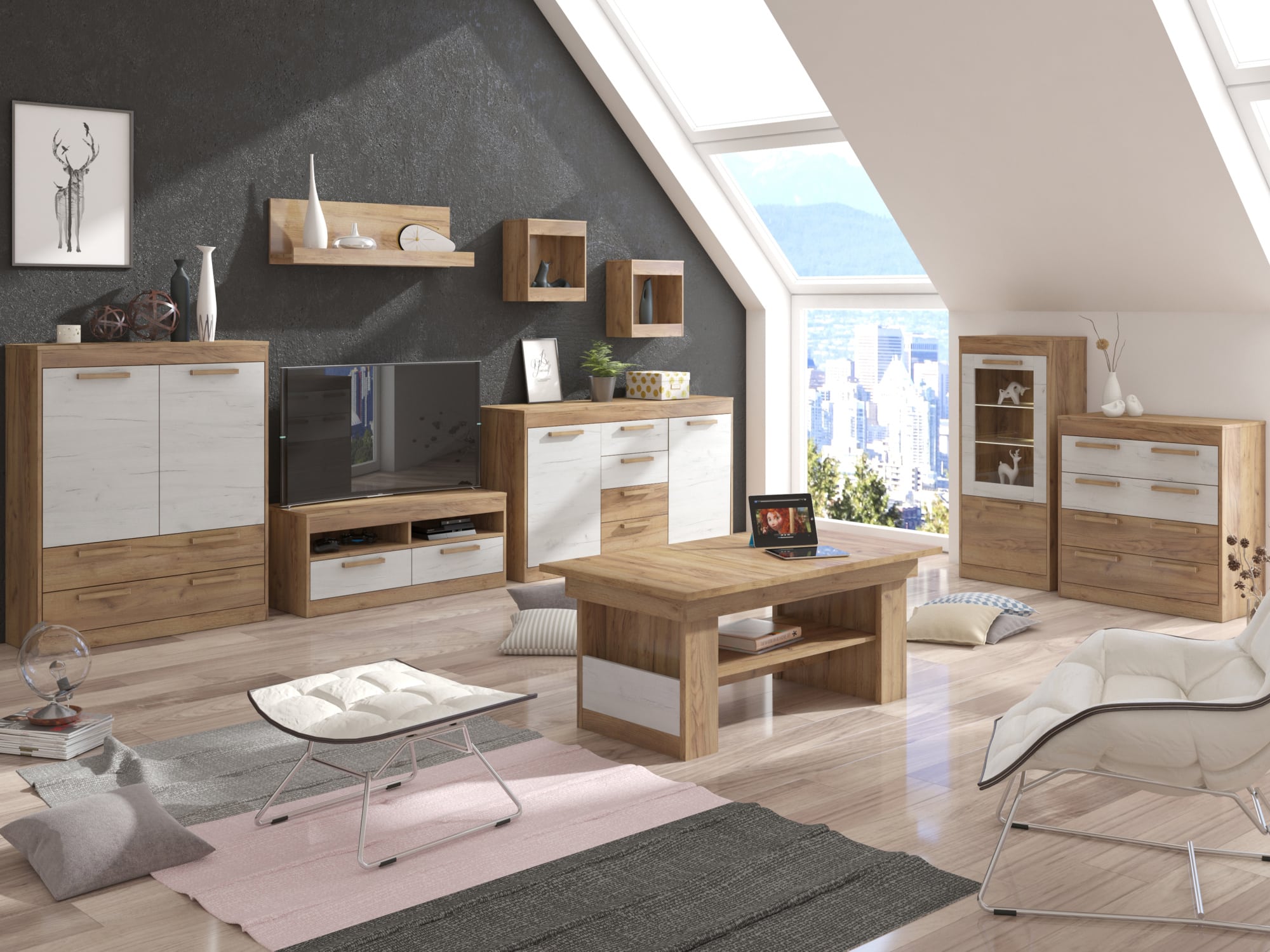 MAXIMUS obývací pokoj 6, craft zlatý/craft bílý