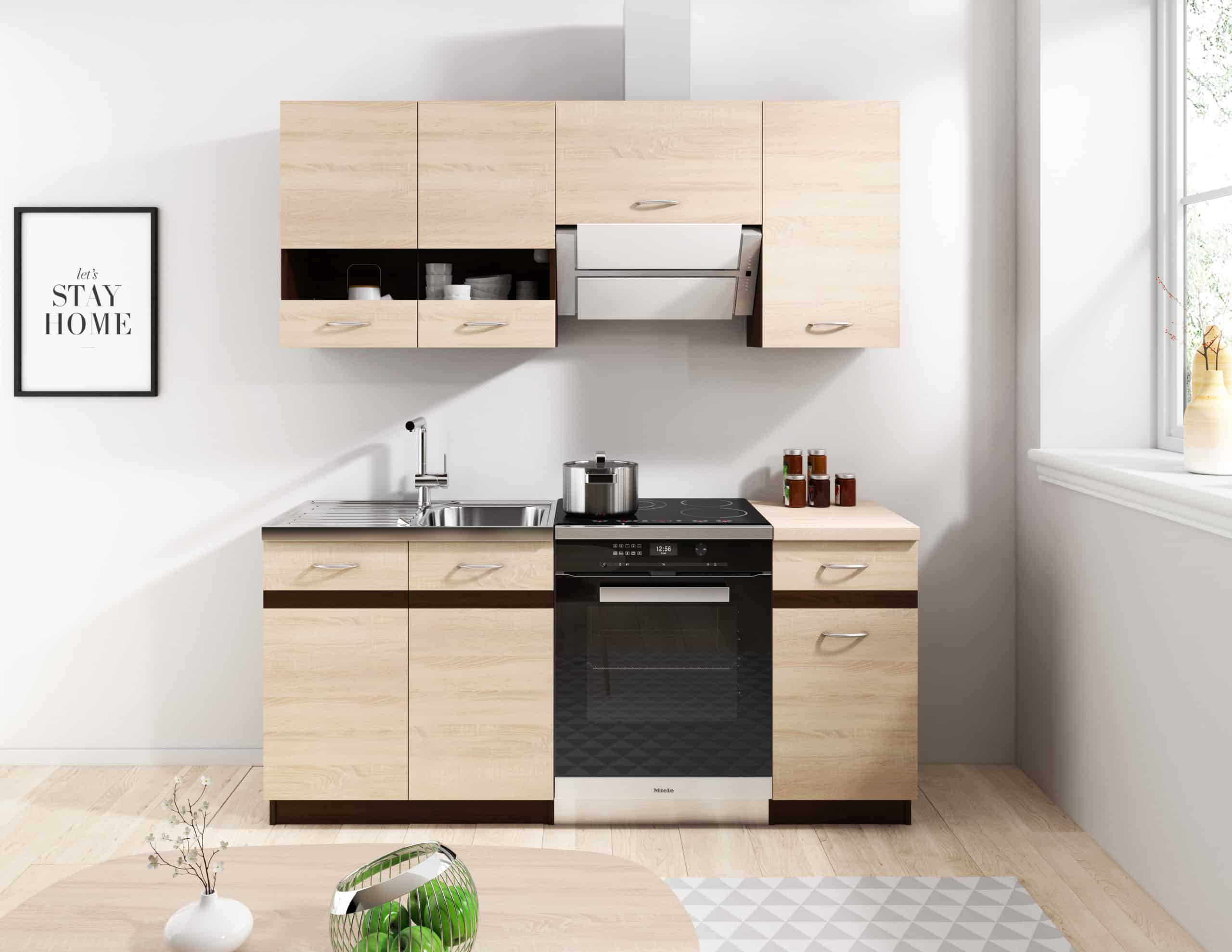 Kuchyně LARISA 120/180 cm, korpus dub sonoma tmavý, dvířka dub sonoma světlý