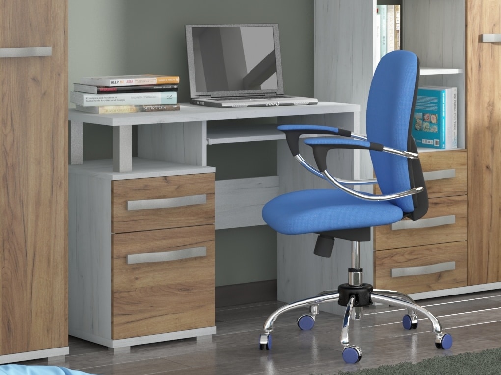 ANGEL PC stůl 1D1S, craft bílý/craft zlatý