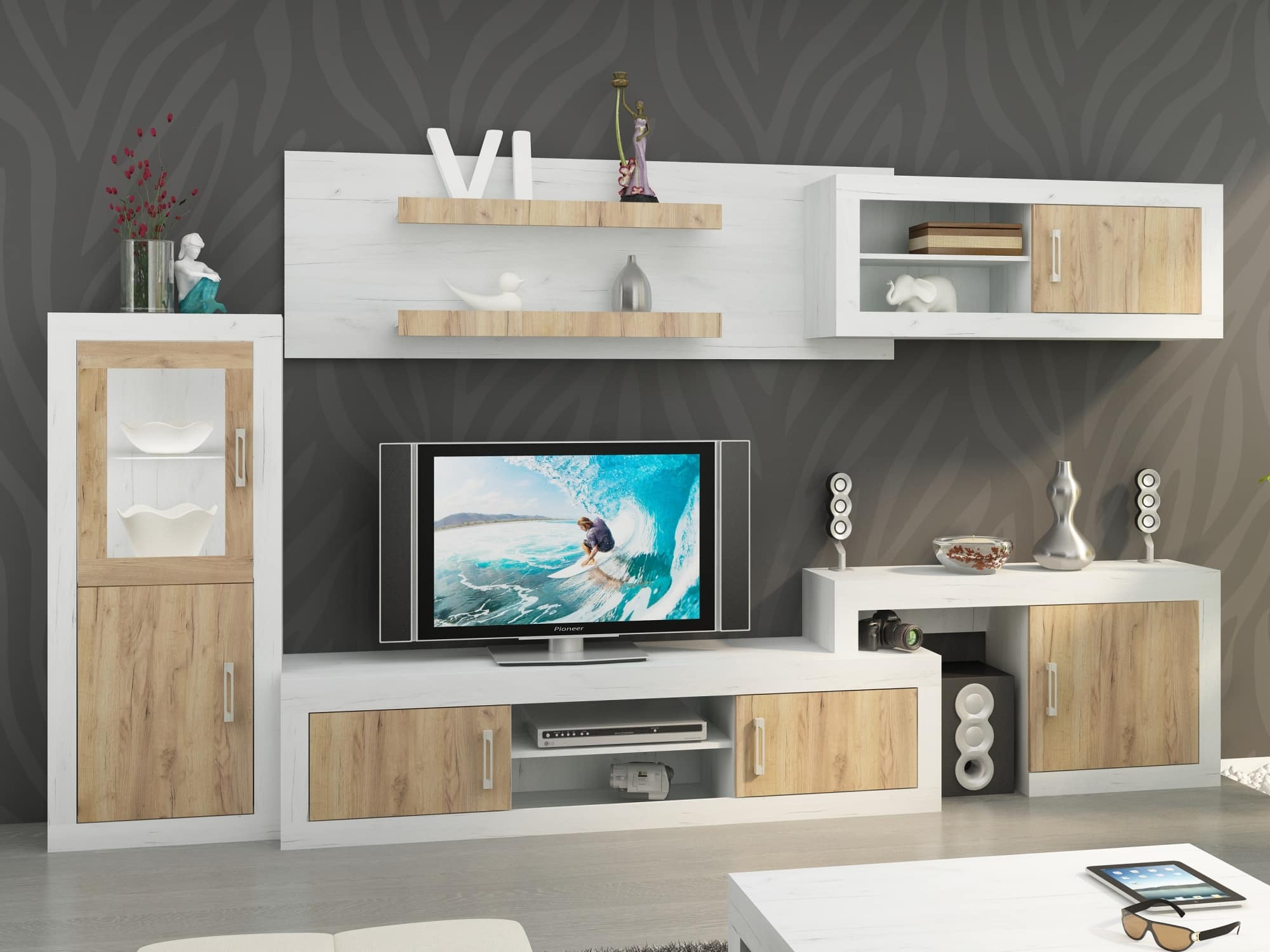 Obývací stěna VERIN 5, craft bílý/craft zlatý