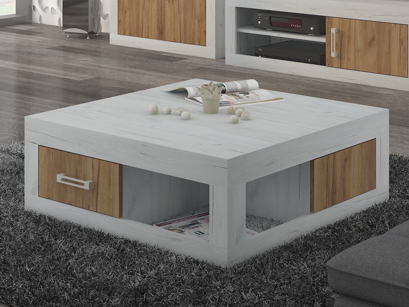 VERIN/02, konferenční stolek, craft bílý/craft zlatý