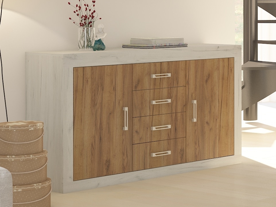 VERIN/09, komoda 2D4S, craft bílý/craft zlatý