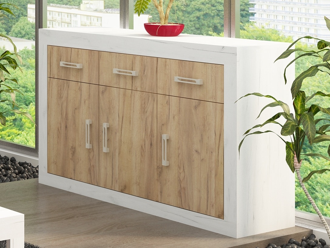 VERIN/10, komoda 3D3S, craft bílý/craft zlatý