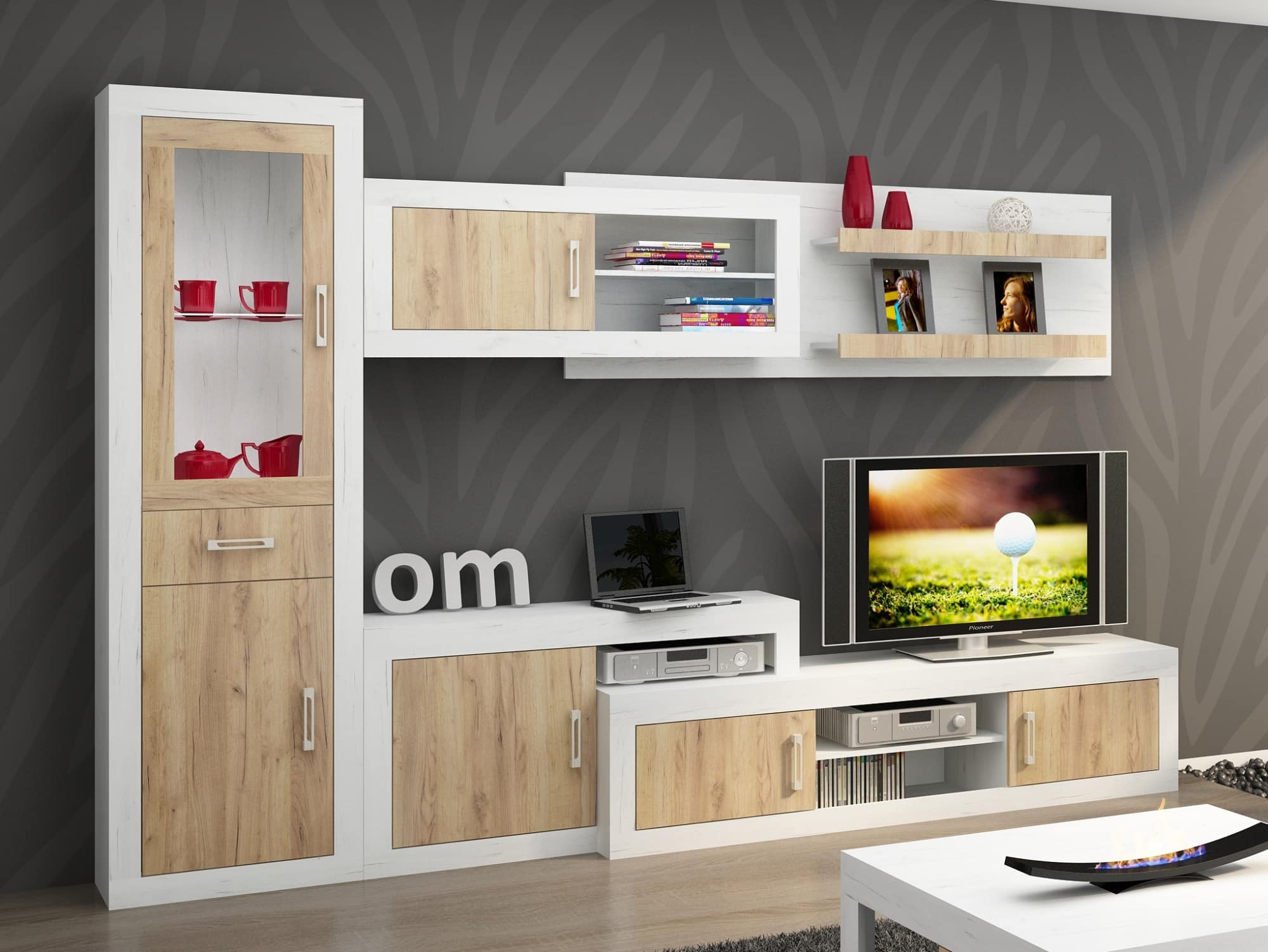 Obývací stěna VERIN 7, craft bílý/craft zlatý