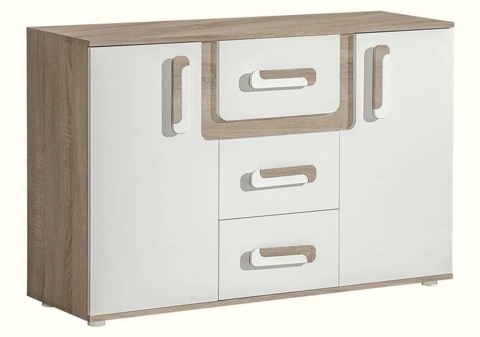 Komoda APETTITA 7, dub jasný/bílá