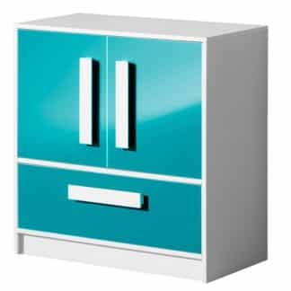 Komoda GULLIWER 8, bílá/tyrkys lesk