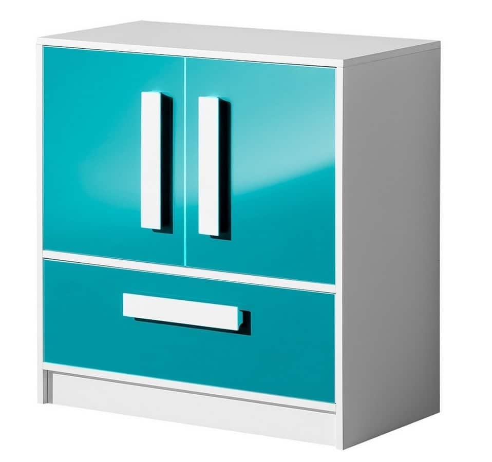 Komoda GULLIWER 8, bílá/tyrkys lesk