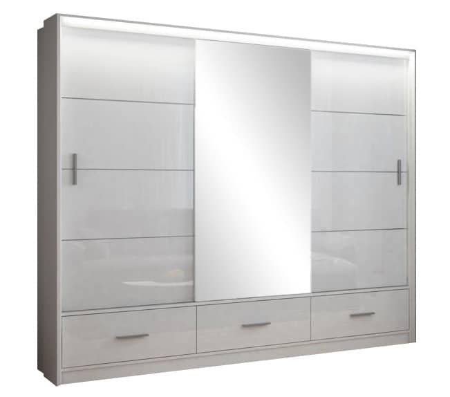 Šatní skříň MARSYLIA 250, bílá s osvětlením