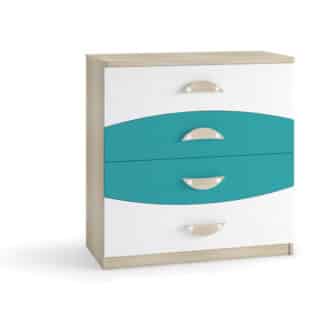 TENUS II komoda II, dub sonoma/tyrkysová/bílá