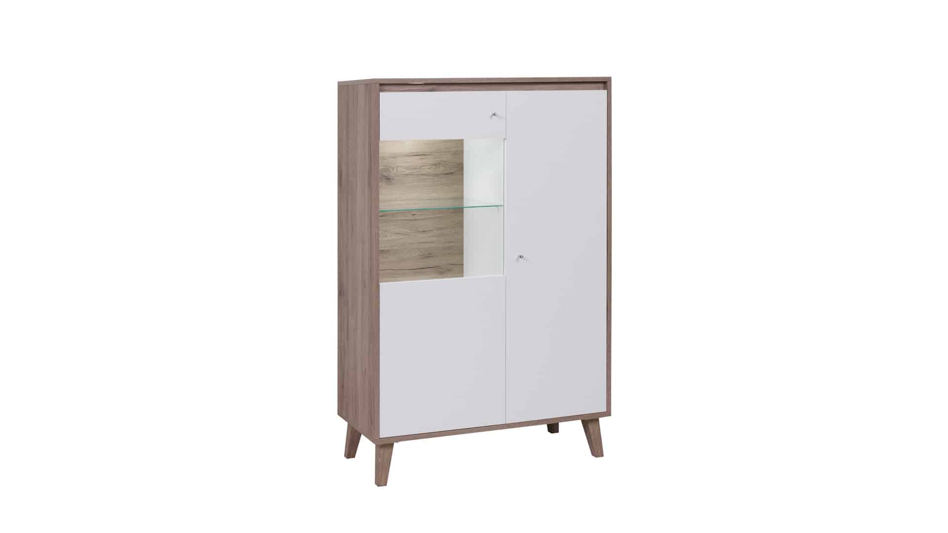 OVIEDO vitrína 90 cm, dub san remo tmavý/bílá