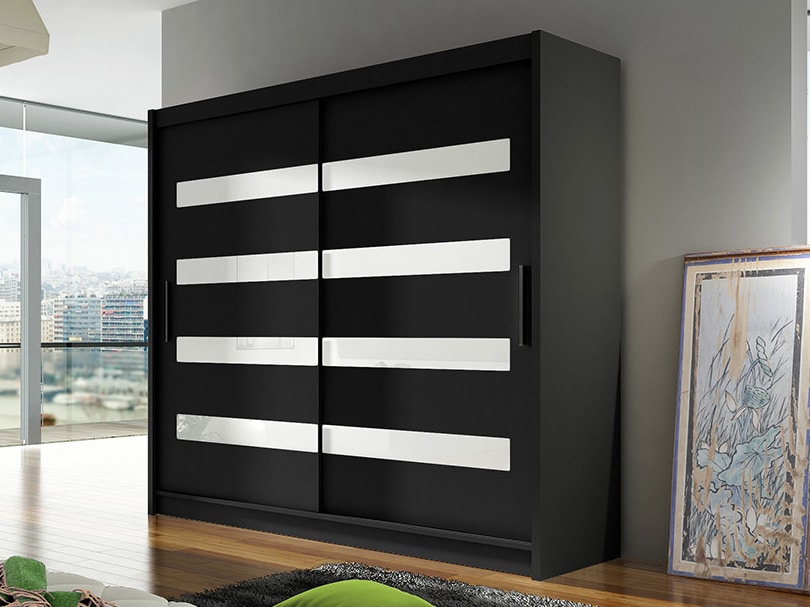 Šatní skříň BEGA XI, černá/zrcadlo