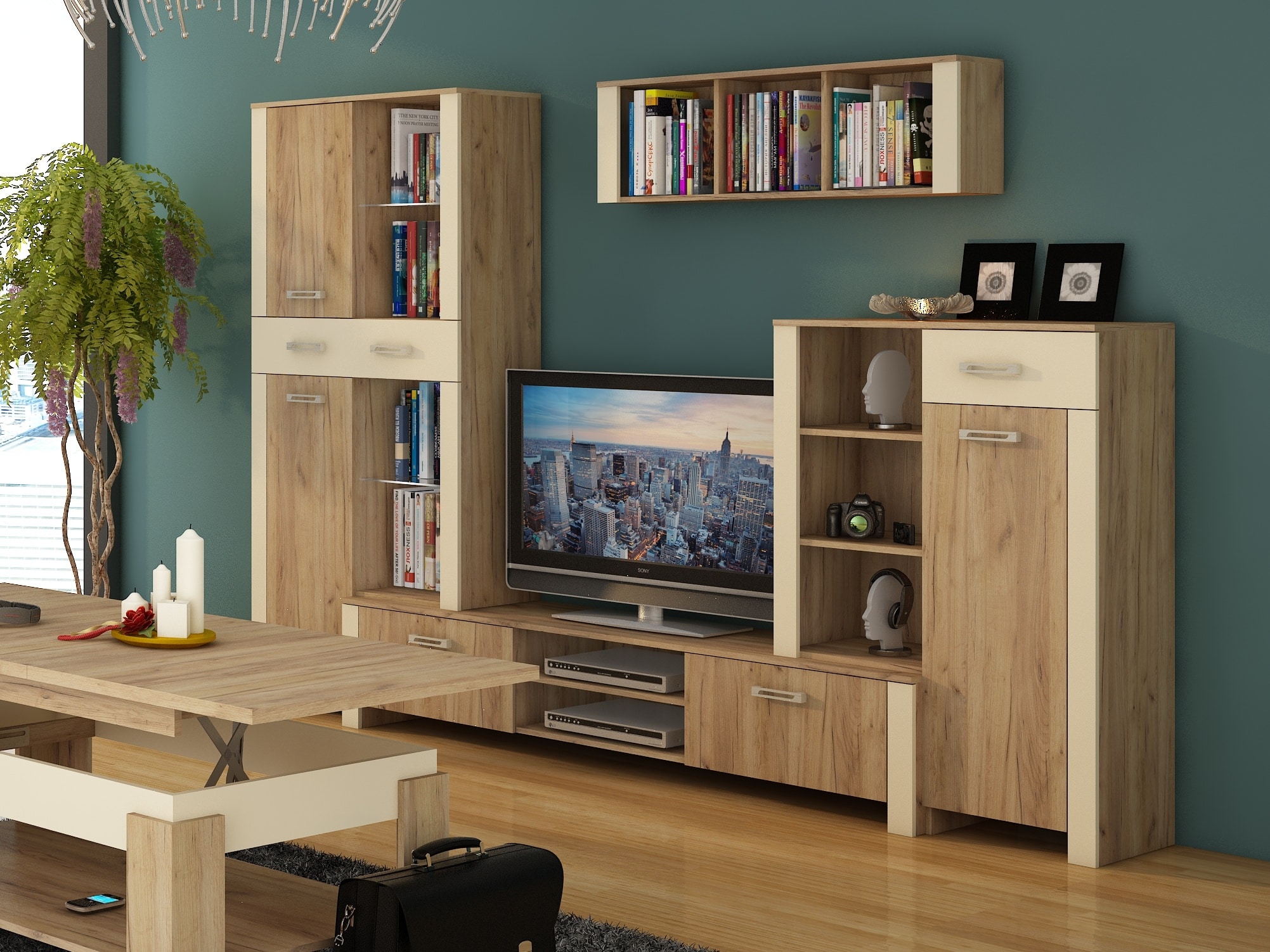 Obývací stěna HUGO 1, craft zlatý/krém