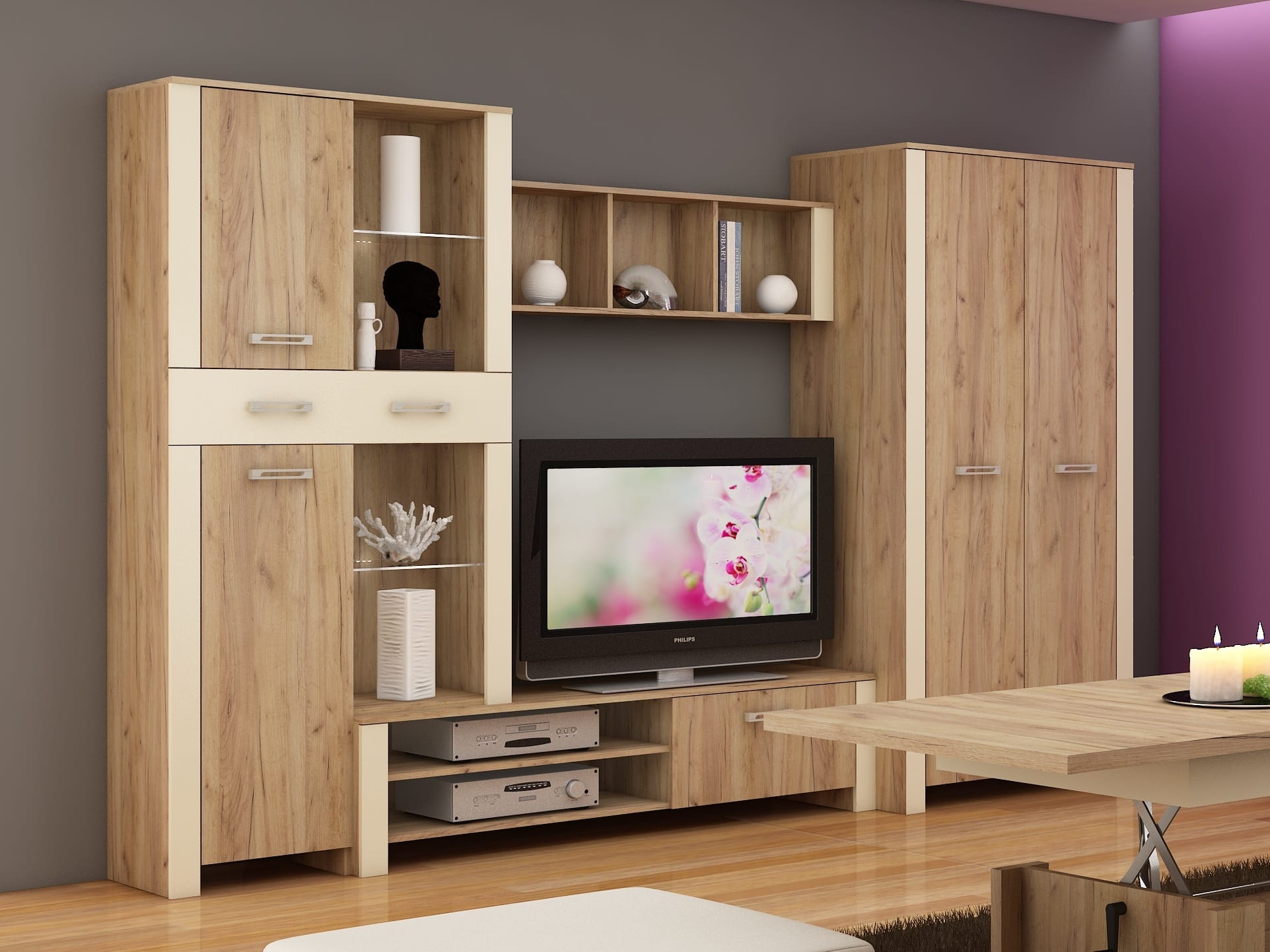 Obývací stěna HUGO 2, craft zlatý/krém