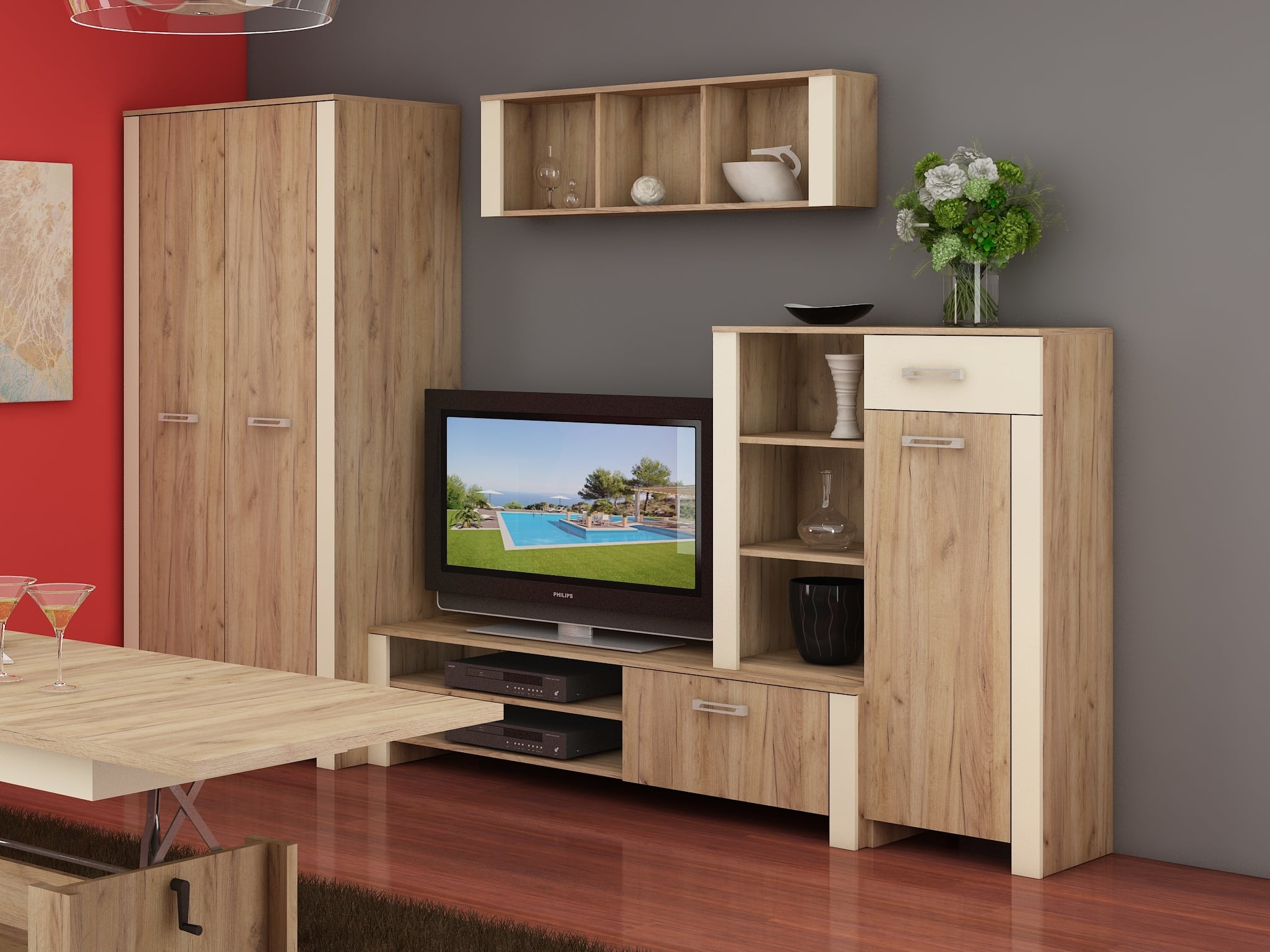 Obývací stěna HUGO 3, craft zlatý/krém