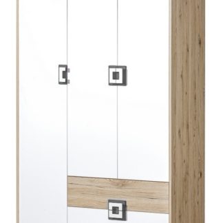 Šatní skříň 3-dveřová NIKO 3, dub jasný/bílá/popel
