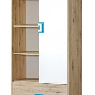 Kombinovaný regál (skříň) NIKO 4, dub jasný/bílá/tyrkys