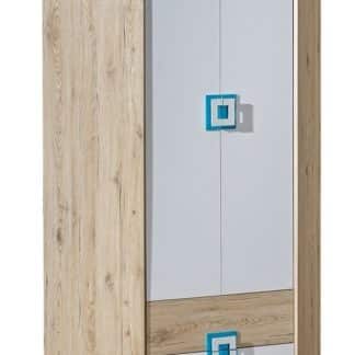 Rohová šatní skříň NIKO 2, dub jasný/bílá/tyrkys