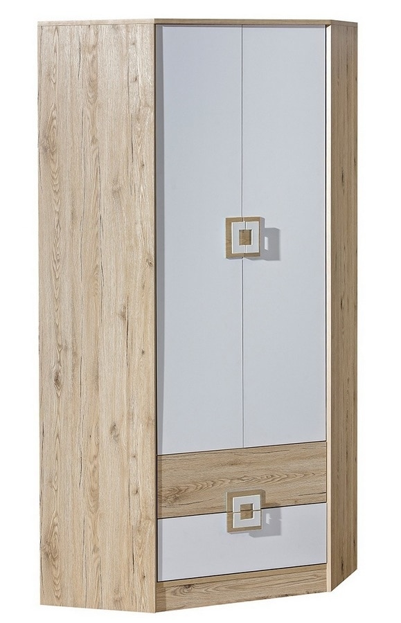 Rohová šatní skříň NIKO 2, dub jasný/bílá