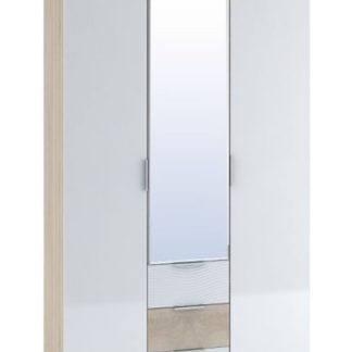 Šatní skříň 3-dveřová TERRA, sonoma/bílý lesk