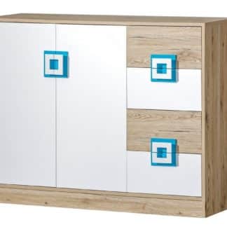 Komoda široká NIKO 8, dub jasný/bílá/tyrkys
