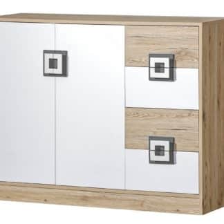 Komoda široká NIKO 8, dub jasný/bílá/popel