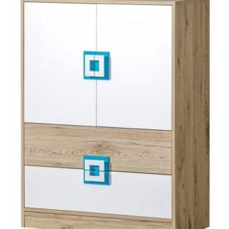 Komoda NIKO 9 dub, jasný/bílá/tyrkys