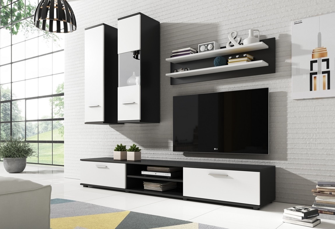 Obývací stěna GRINDA, černá/bílá