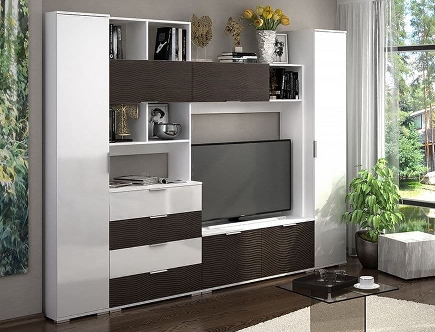 Obývací stěna TERRA I, wenge/bílý lesk
