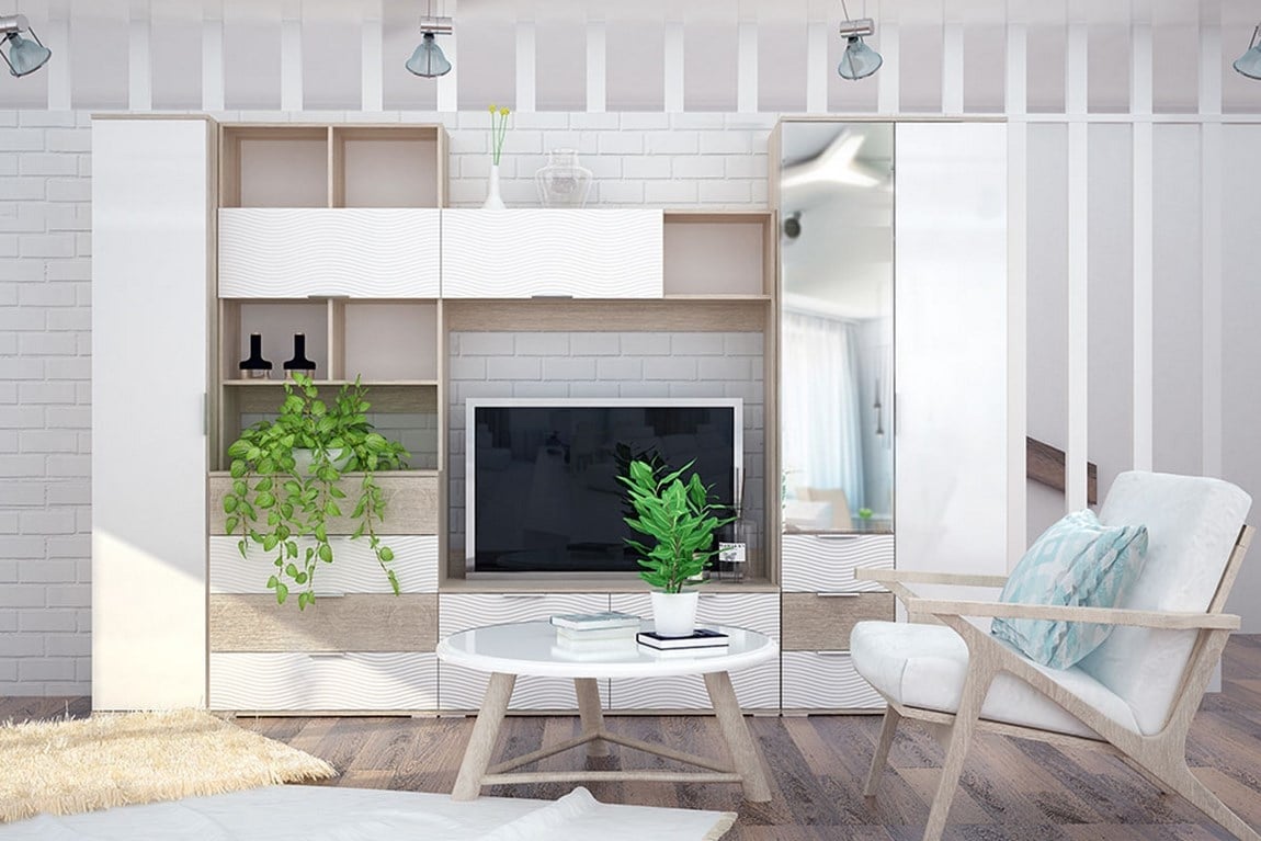 Obývací stěna TERRA II, sonoma/bílá lesk