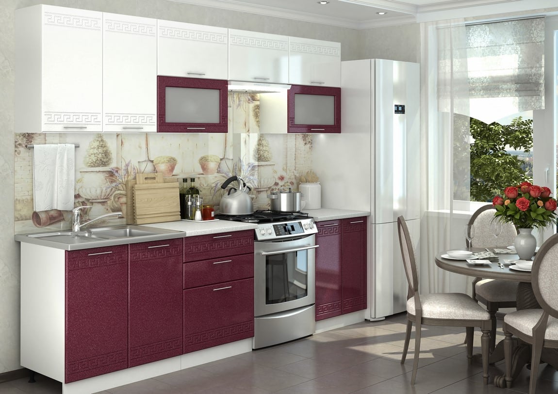 Kuchyně GREECE, 260 bílá/granátový metalic