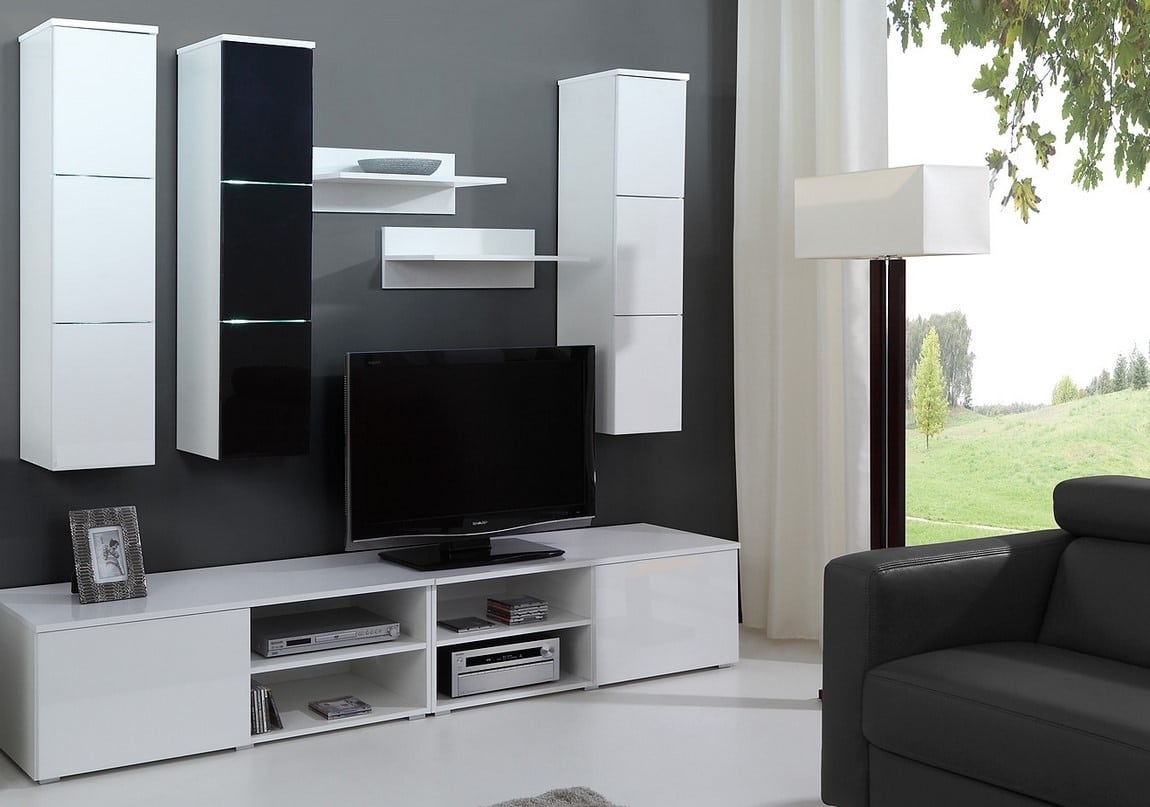 Obývací stěna MONTE CARLO, bílá/černá