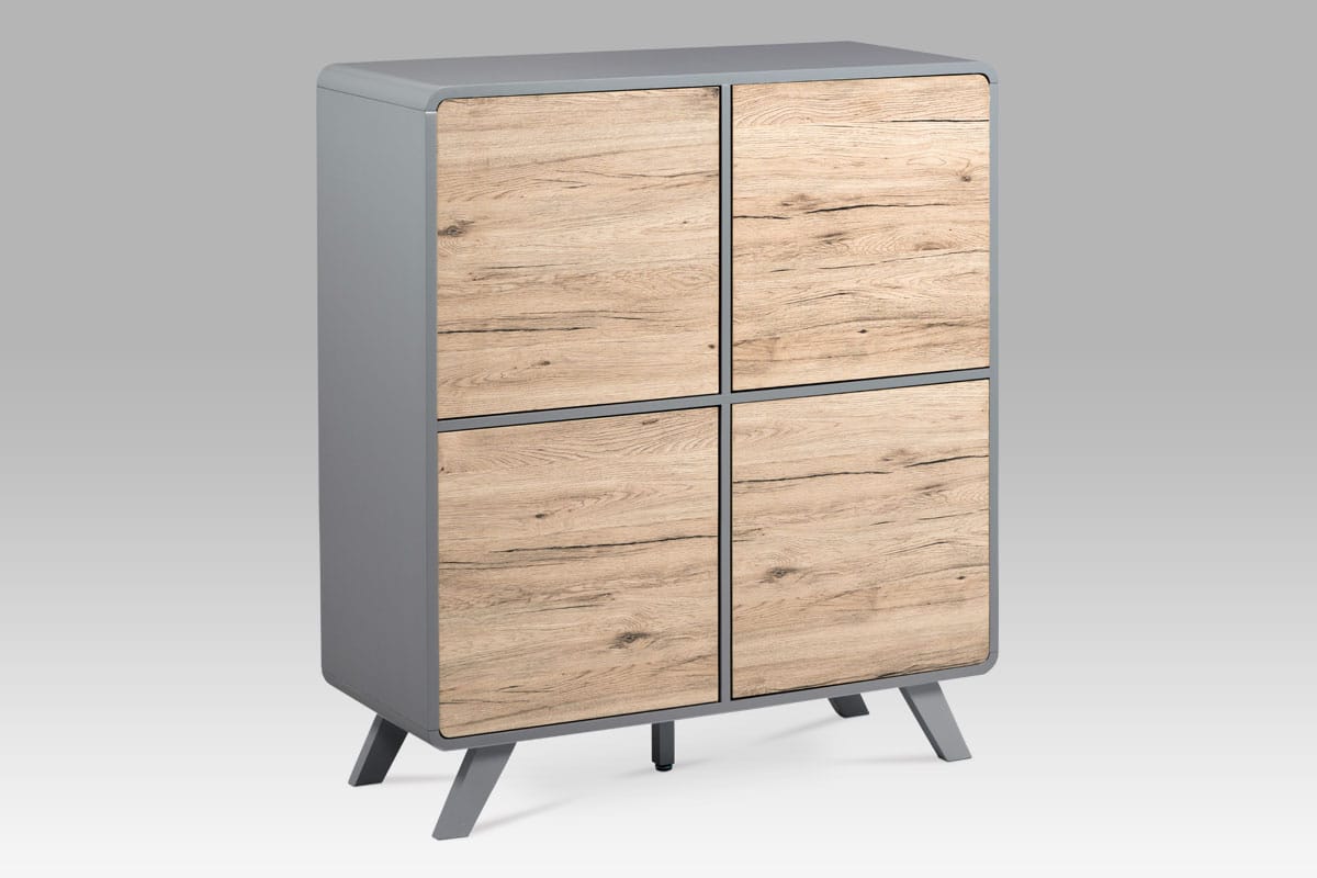 Komoda čtyřdveřová ASL-651 OAK, dub/šedá