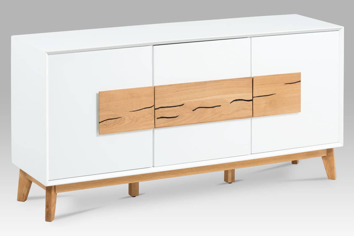 Komoda třídveřová s policemi ASL-656 WT, bílá/dub