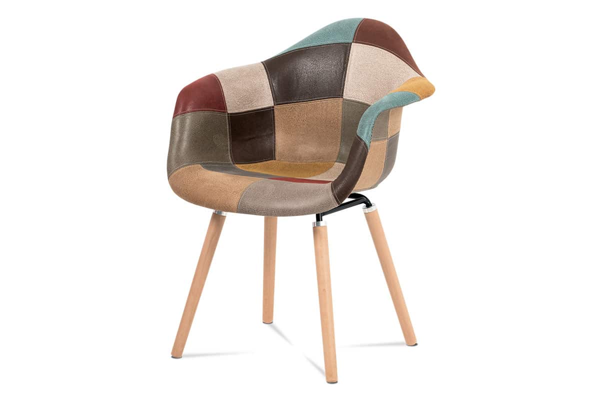 Jídelní židle CT-728 PW3, vícebarevná látka patchwork/buk masiv