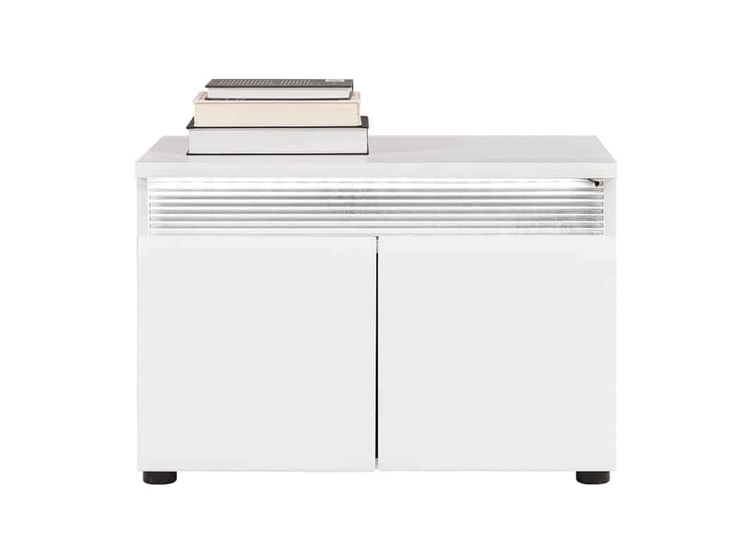 N14 - Nízká skříňka NEO N14 s LED osvětlením, vysoký bílý lesk/beton