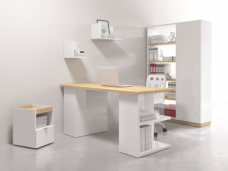 Kancelářská sestava DENTON typ 1, bílý lesk/dub polský
