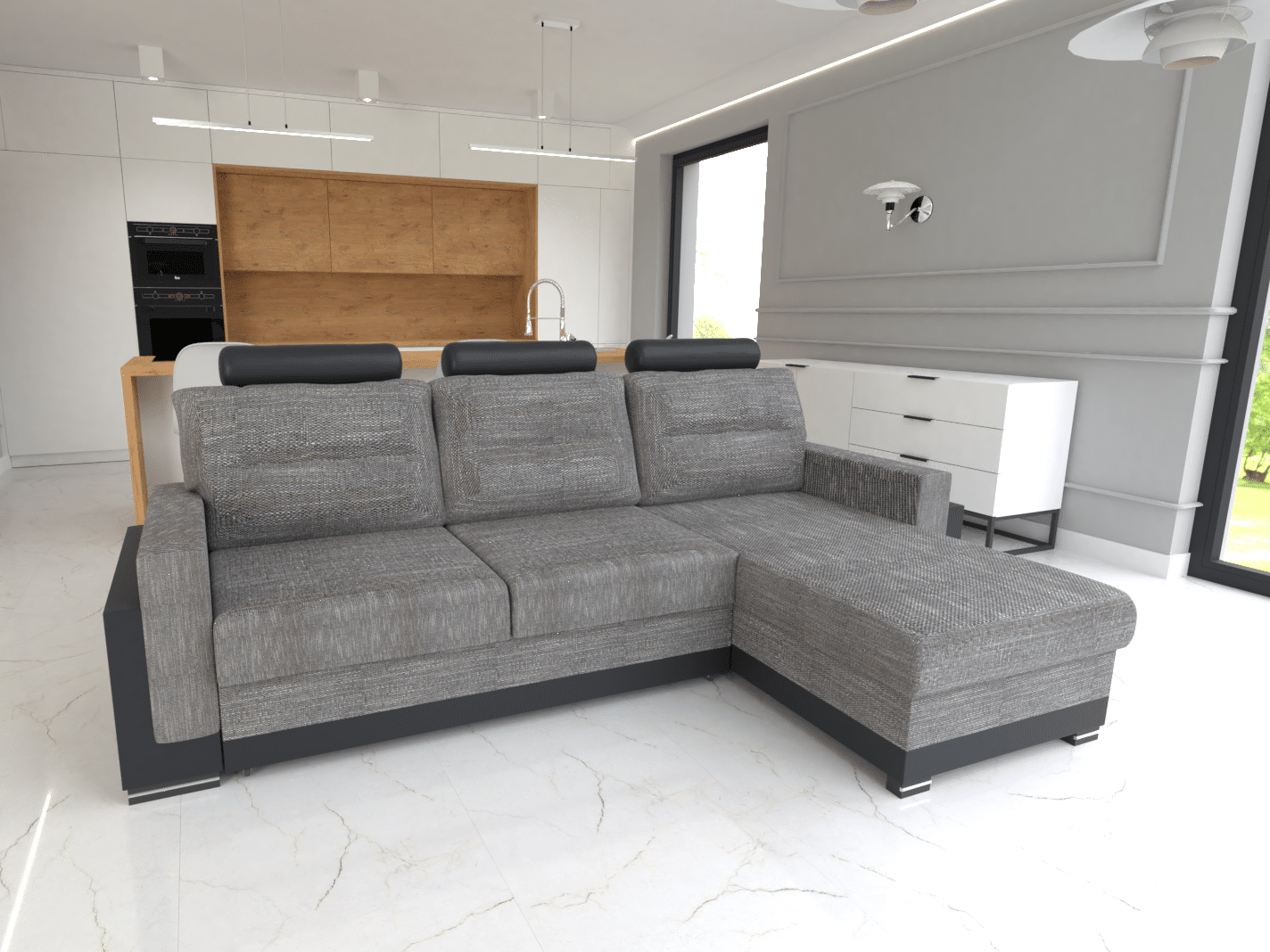 Rohová sedačka COVER, pravá, šedá/černá