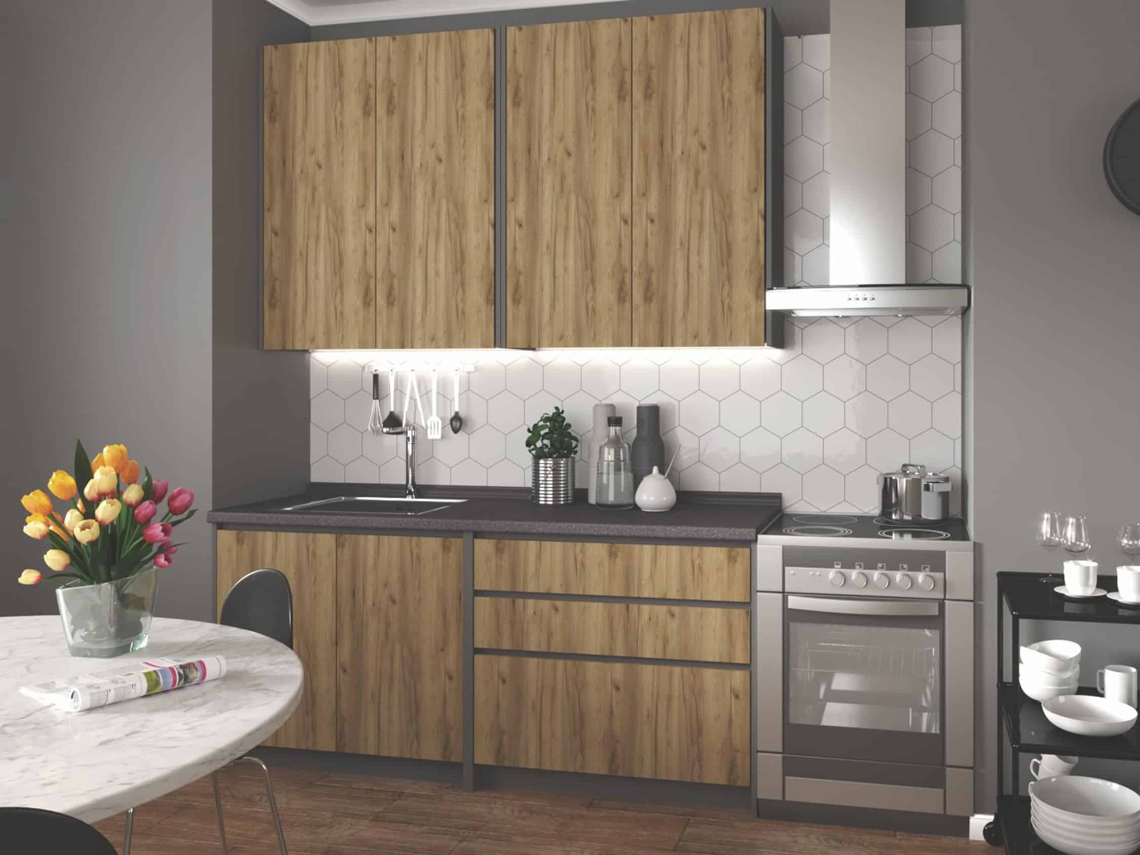 Kuchyně IDEA 180 cm, korpus: antracit, dvířka: dub wotan