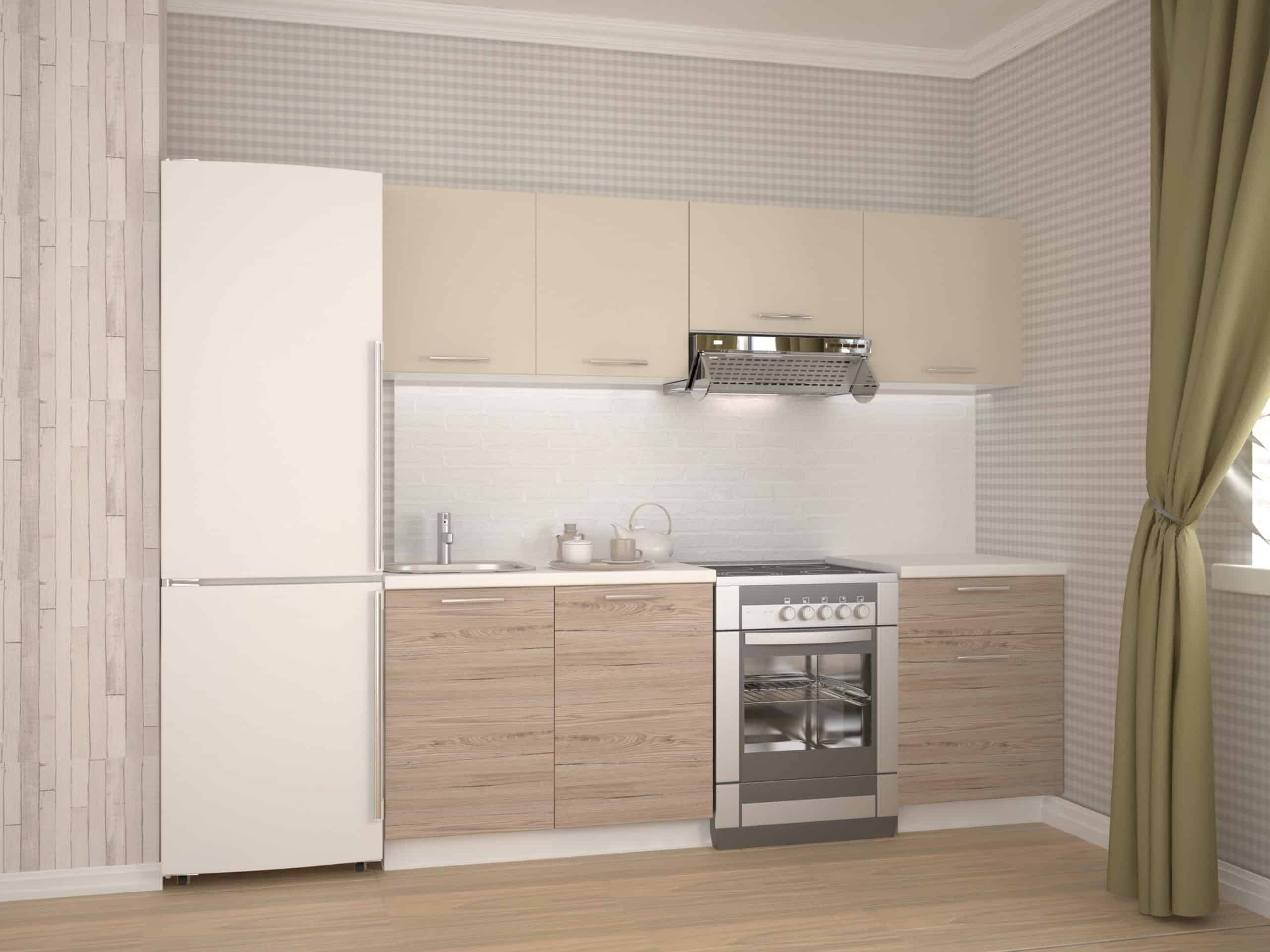 Kuchyně KATIA 160/220 cm, korpus: bílá, dvířka: béžová/dub san marino