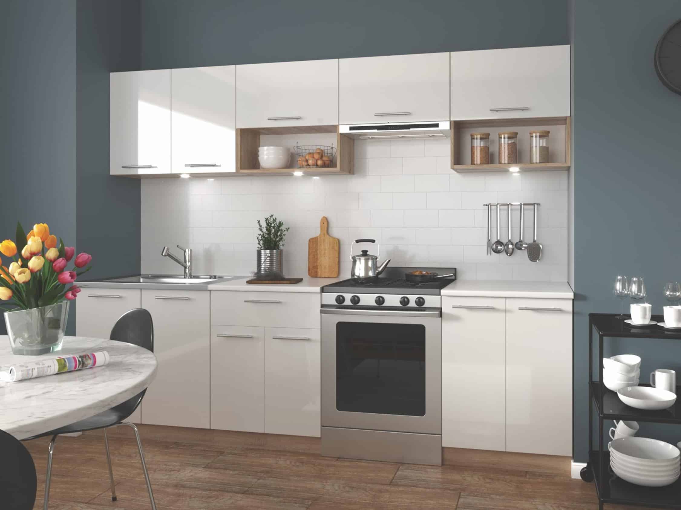 Kuchyně VIOLA 200/260 cm mdf połysk, korpus: dub sonoma, dveře: bílý lesk