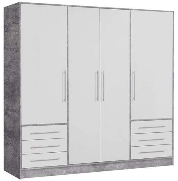 Šatní skříň Jupiter, 207 cm, šedý beton/bílá