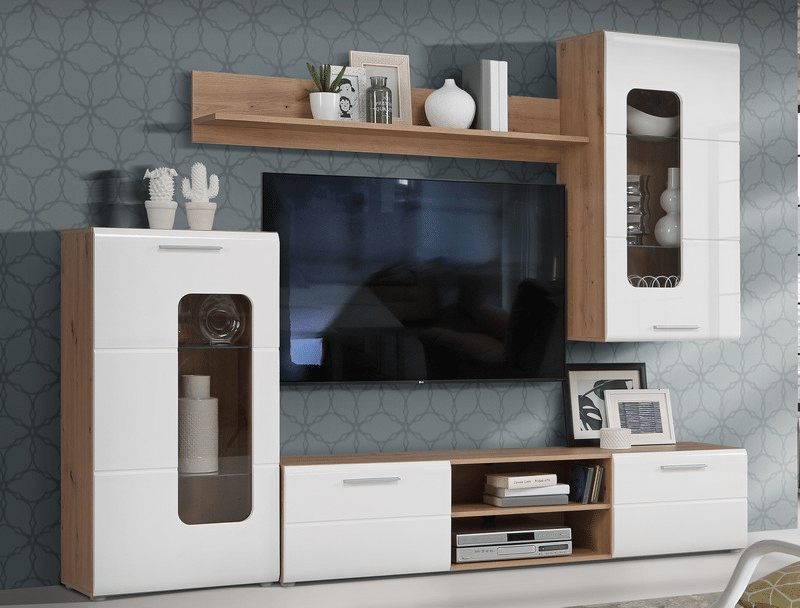 Obývací stěna Owinko, dub artisan/bílý lesk