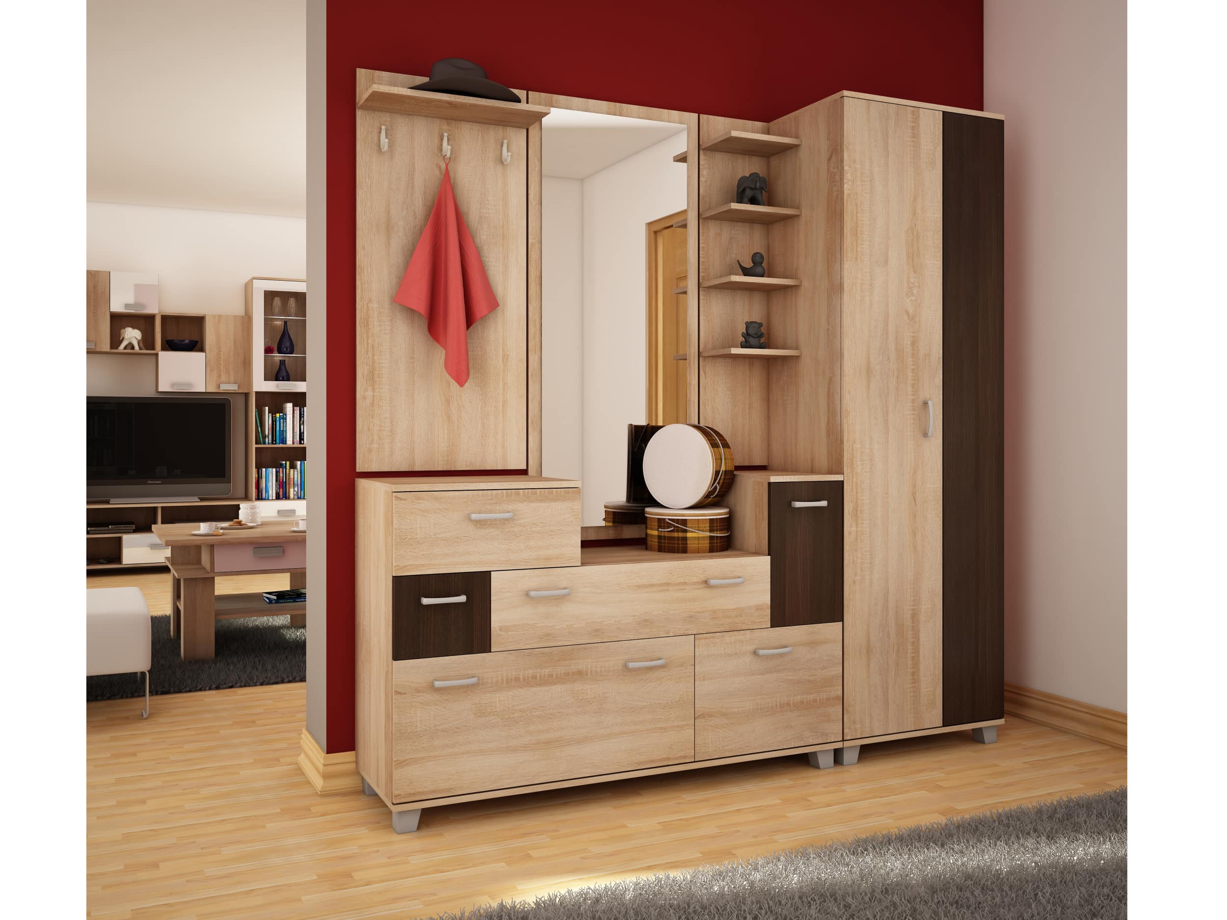 Předsíň se skříní GRAND, barva: dub sonoma/dub sonoma tmavý