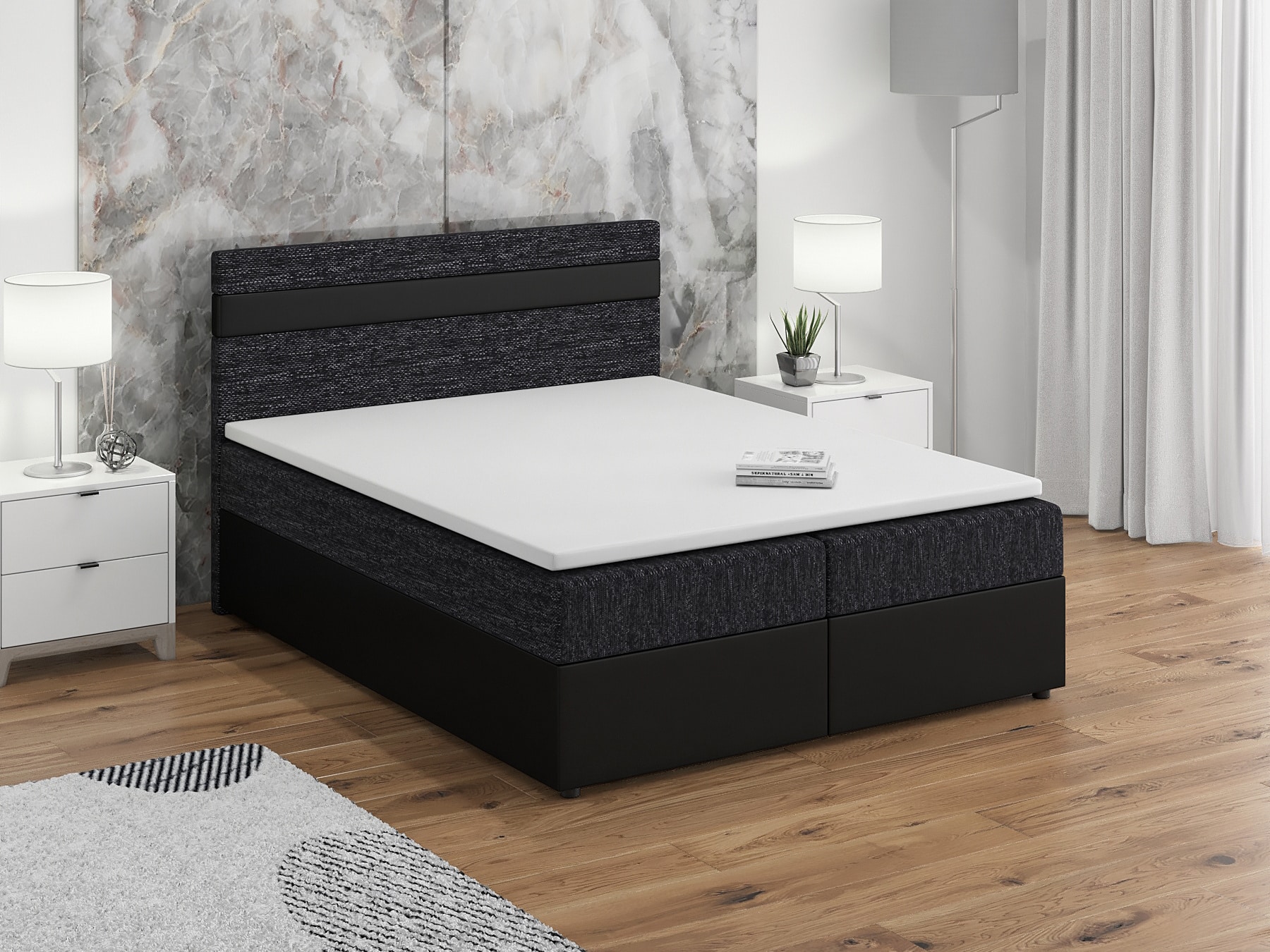 Postel boxspring MODENA 180x200 cm, černá látka/černá ekokůže