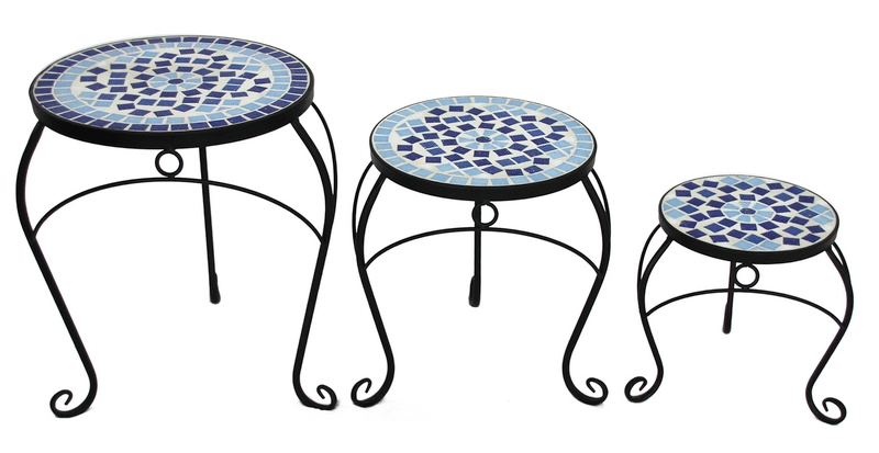 Sada stolků (3 ks) Mosaic, černá/modrá