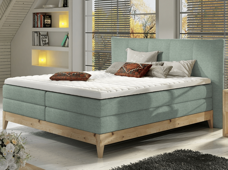 Asko Postel boxspring Forest 180x200 cm, masivní dub/mentolová látka